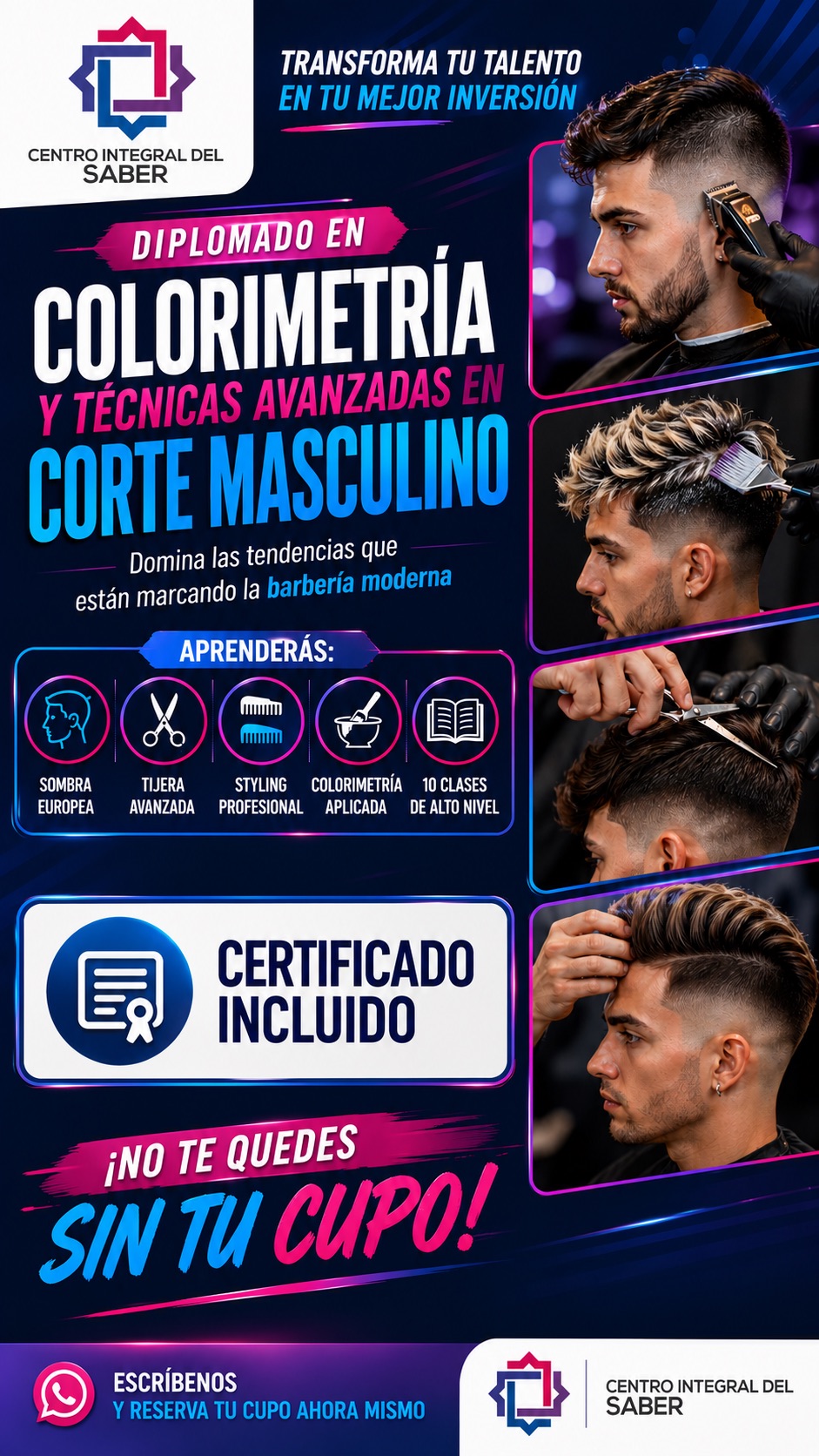 Diplomado en colorimetría y técnicas avanzadas en corte masculino en CEINSA
